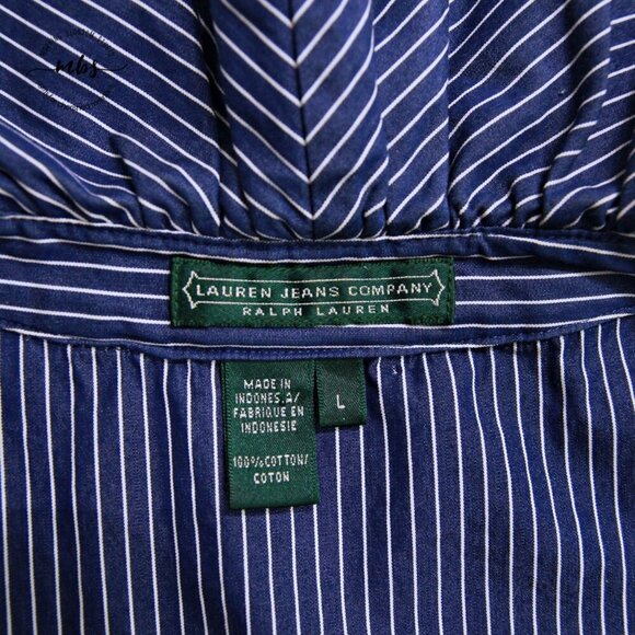 Lauren Jean Company Ralph Lauren Sleeveless Ruffle Striped Blouse Blue Women S - Picture 6 of 6